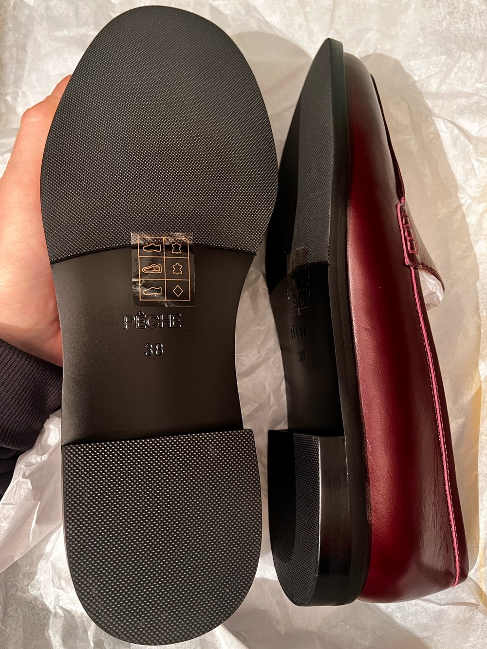 PECHE Leather Slip-On Elegant Loafers in Burgundy 38 - Picture 16 of 16